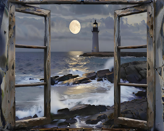 Moonlit Lighthouse Window - 40x50 cm paint by numbers kit