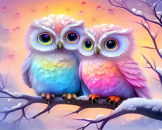 Pastel Snow Owls Paint by Numbers Kit
