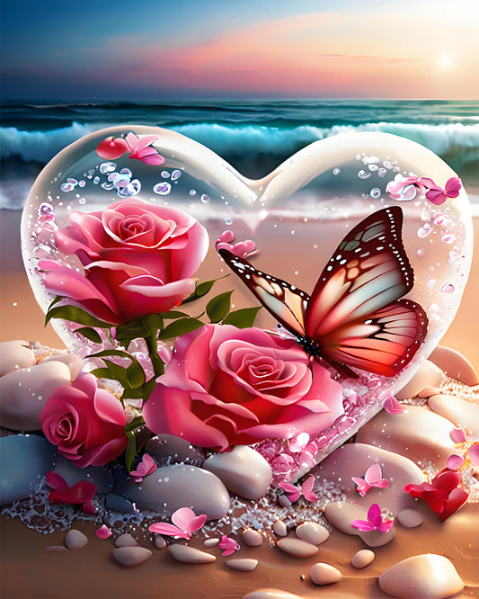 Heart of Roses and Butterfly - 40x50 cm