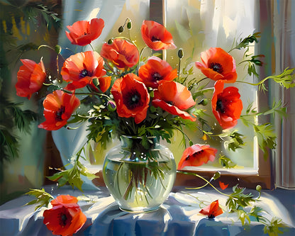 Window Poppies Bouquet - 40x50 cm