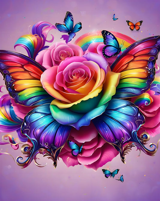 Rainbow Rose Butterfly - 40x50 cm paint by numbers kit