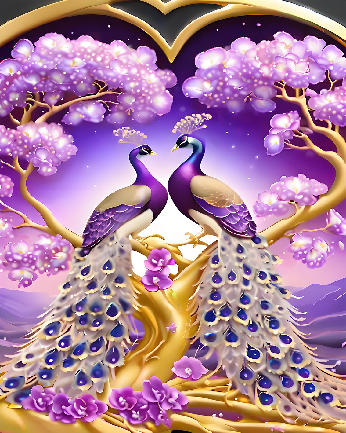 Twin Peacocks in Bloom - 40x50 cm