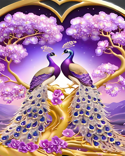 Twin Peacocks in Bloom - 40x50 cm