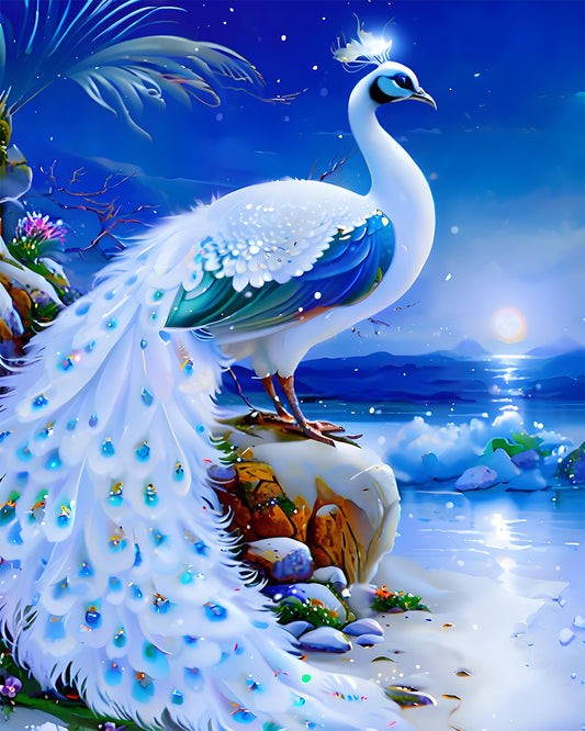 White Moonlight Peacock Paint by Numbers Kit