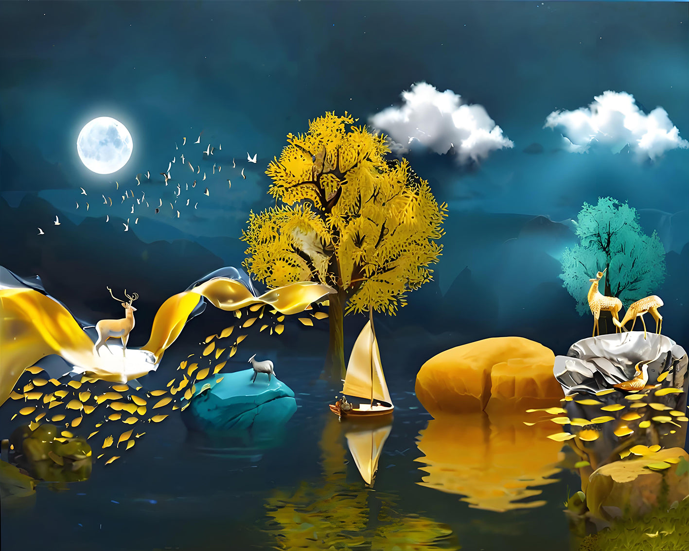 Moonlit Golden Tree Paint by Numbers Kit