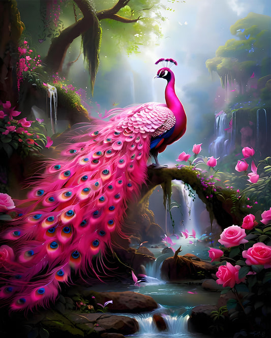 Enchanted Pink Peacock Paint by Numbers Kit