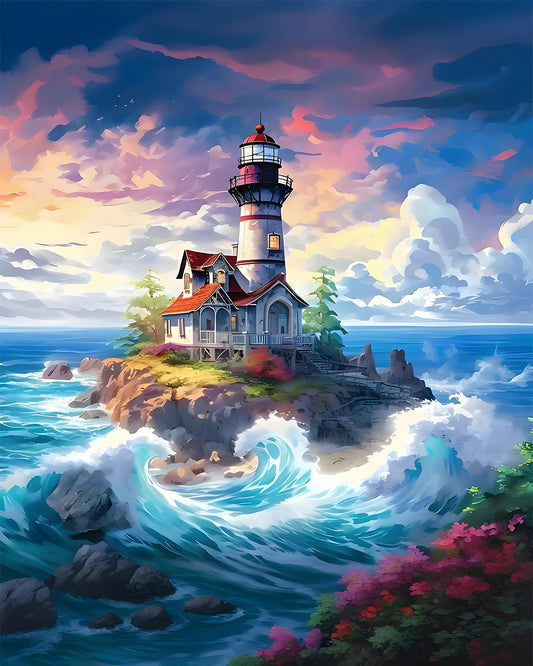 Lighthouse Island Waves - 40x50 cm paint by numbers kit