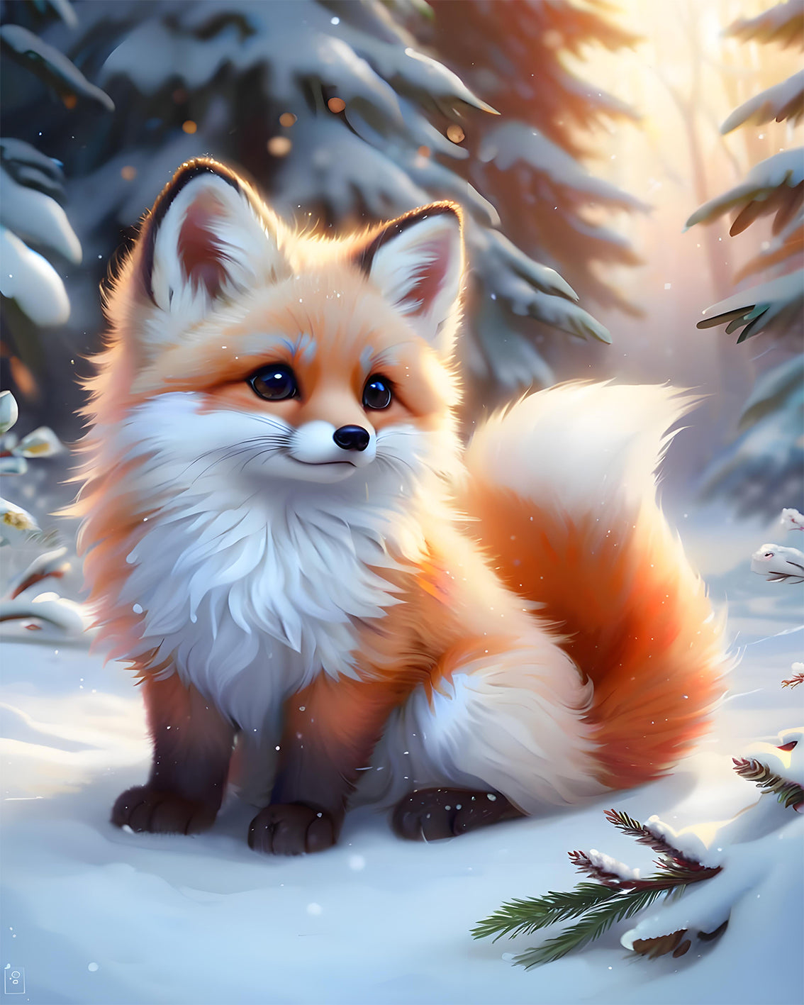 Snowy Fox Cub - 40x50 cm paint by numbers kit