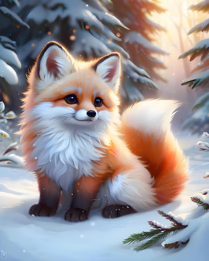 Snowy Fox Cub - 40x50 cm paint by numbers kit