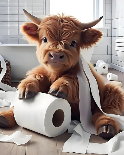 Highland Cow Bathroom Mischief - 40x50 cm paint by numbers kit