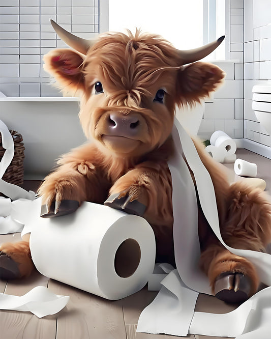 Highland Cow Bathroom Mischief - 40x50 cm paint by numbers kit