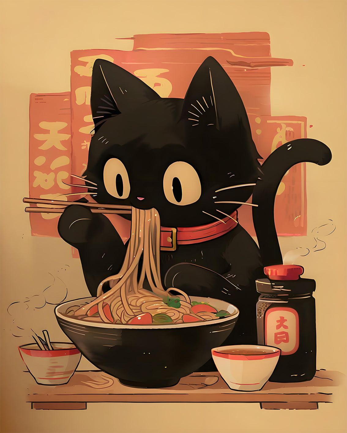 Cute Black Cat Ramen
