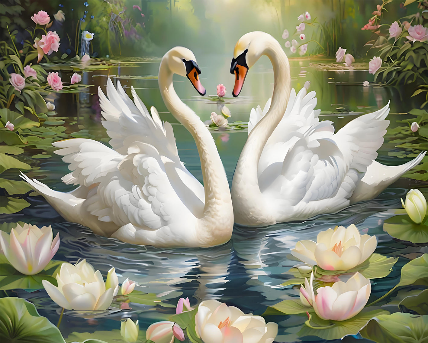 Romantic Swan Lake - 40x50 cm