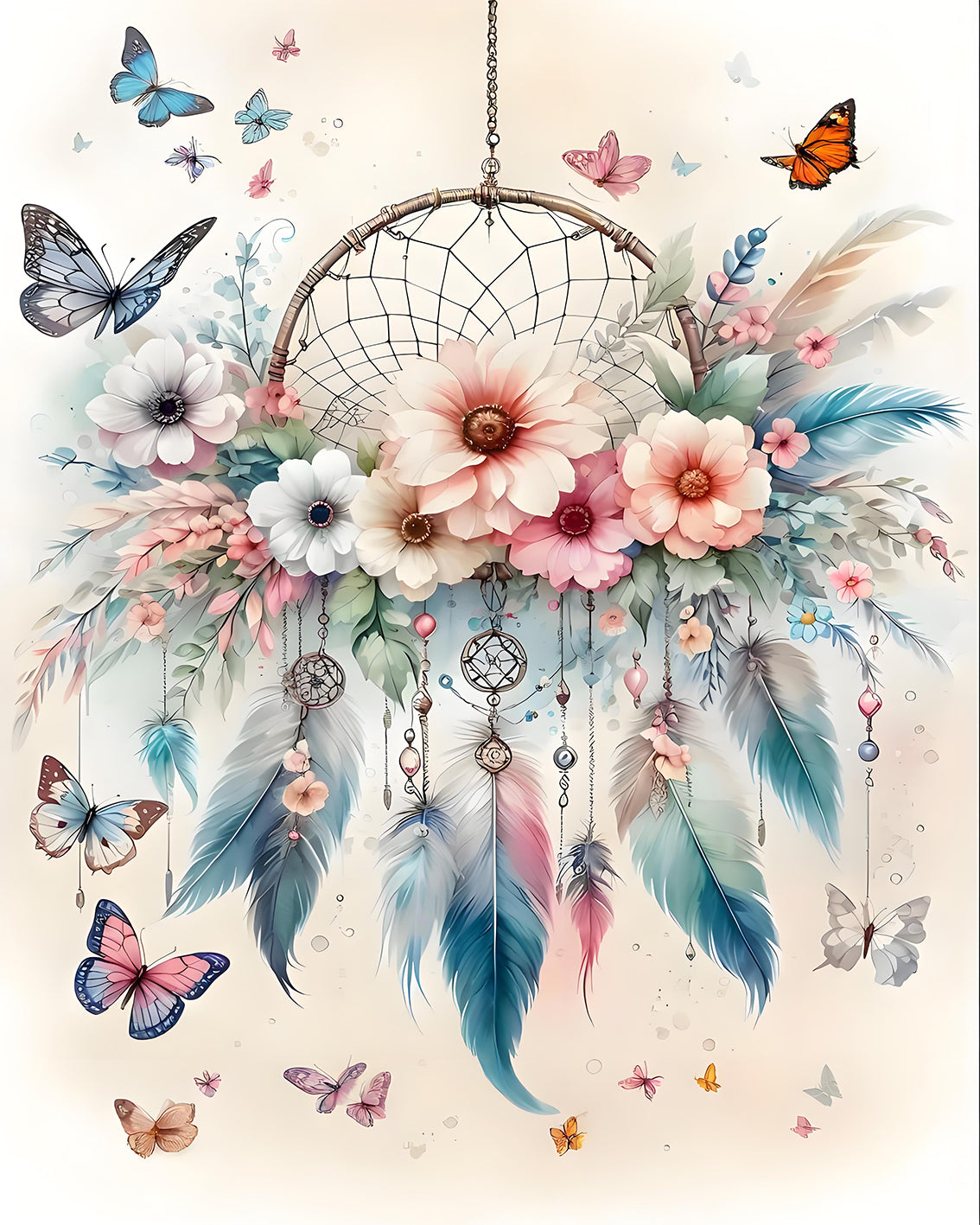 Pastel Dreamcatcher Butterflies - 40x50 cm