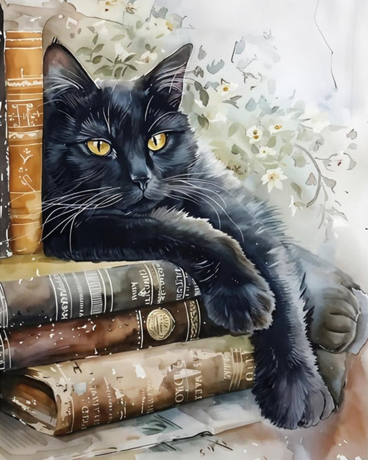 Elegant Black Cat Library - 40x50 cm
