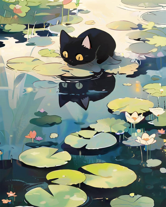 Lily Pad Black Cat - 40x50 cm
