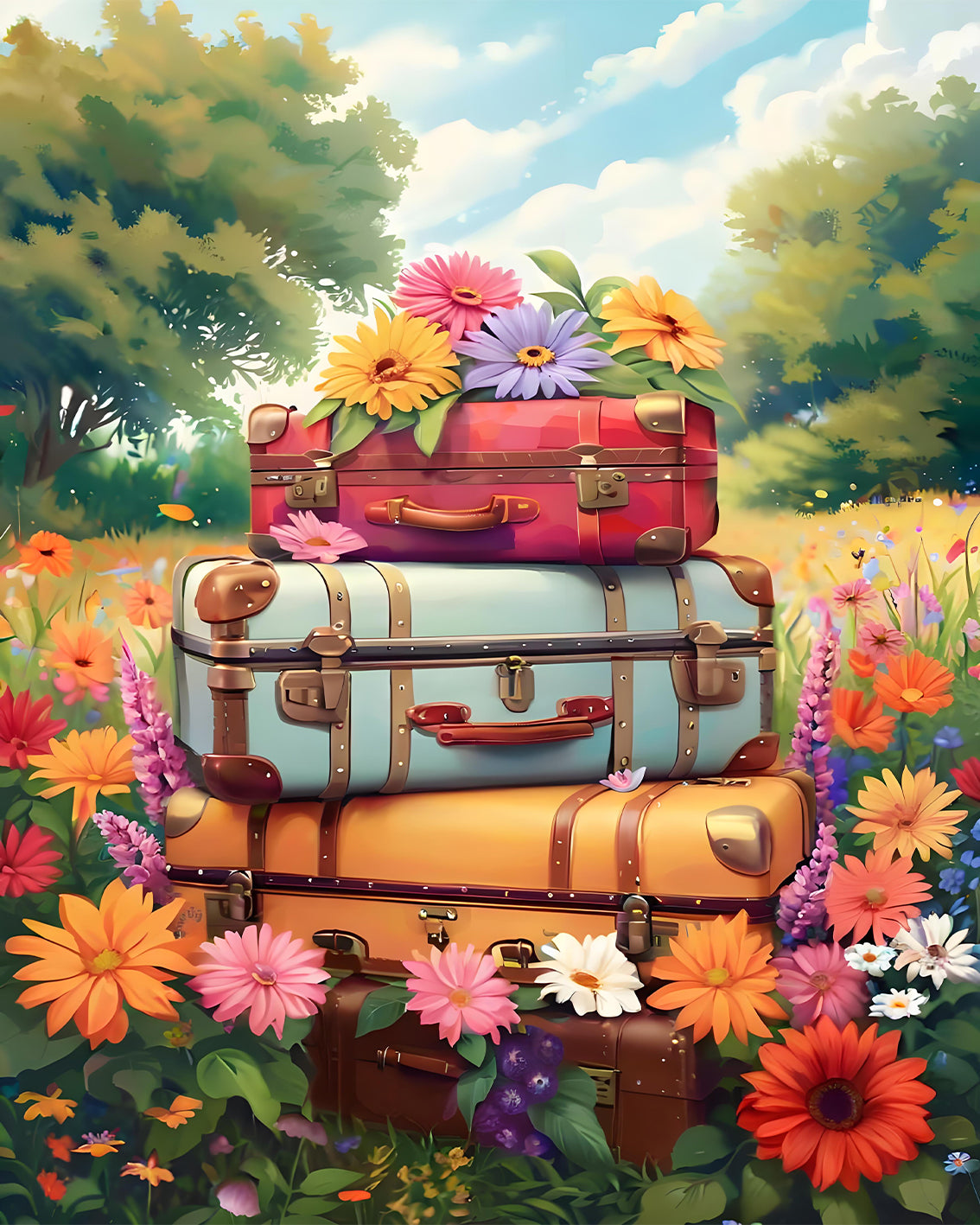 Floral Vintage Suitcases - 40x50 cm