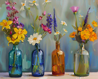 Wildflowers in Glass Bottles - 40x50 cm