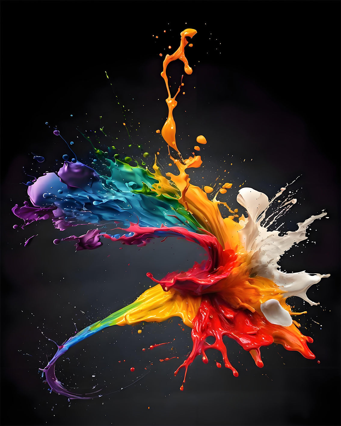Colorful paint splashes on a black background