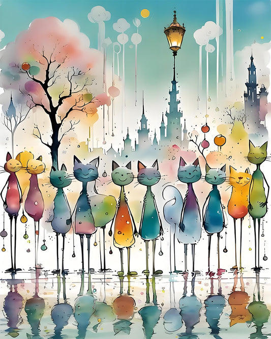 Whimsical City Cats - 40x50 cm