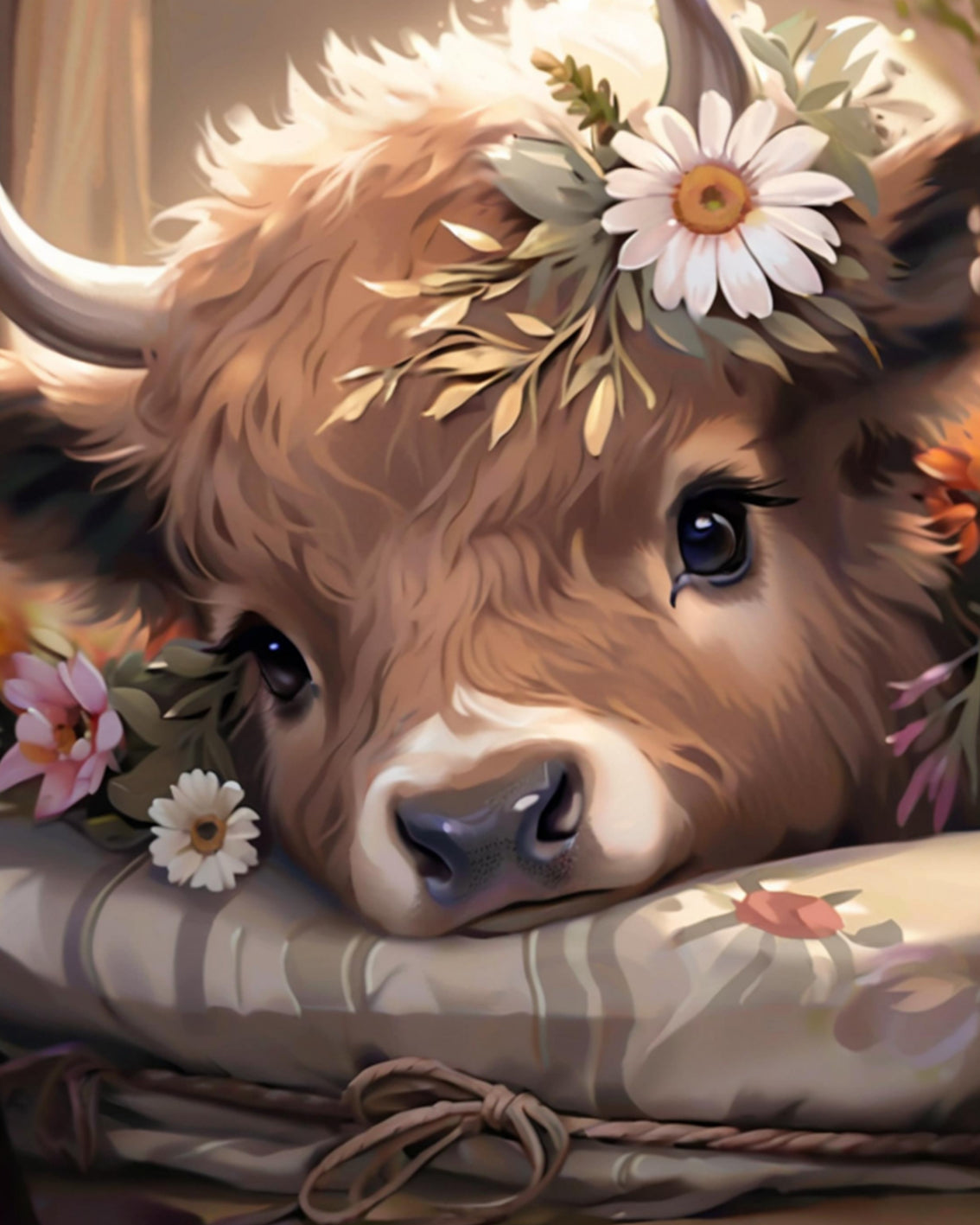 Floral Highland Cow - 40x50 cm