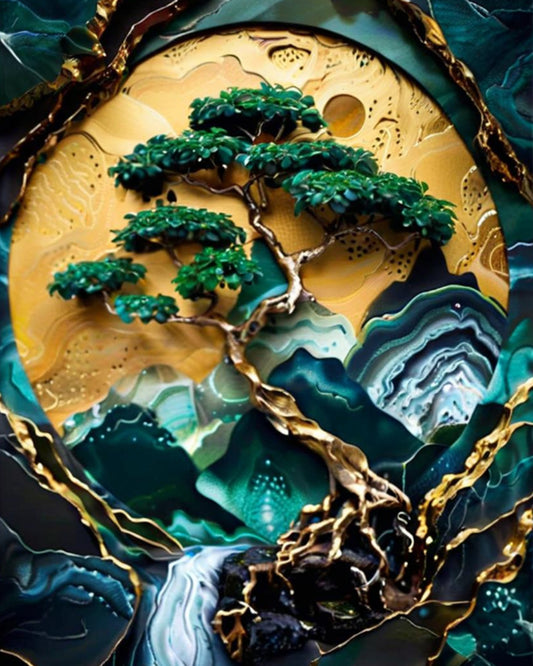 Golden Bonsai Waterfall - 40x50 cm