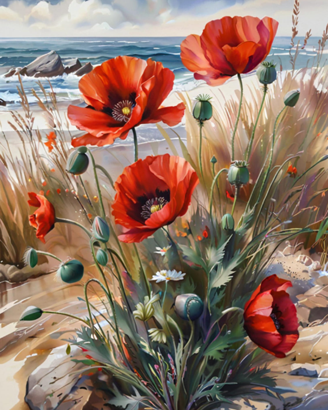 Seaside Red Poppies - 40x50 cm
