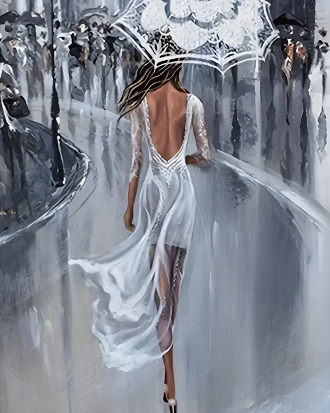 Rainy White Dress Walk - 40x50 cm