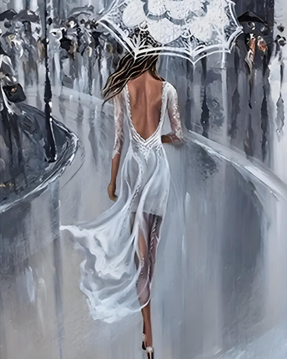 Rainy White Dress Walk - 40x50 cm