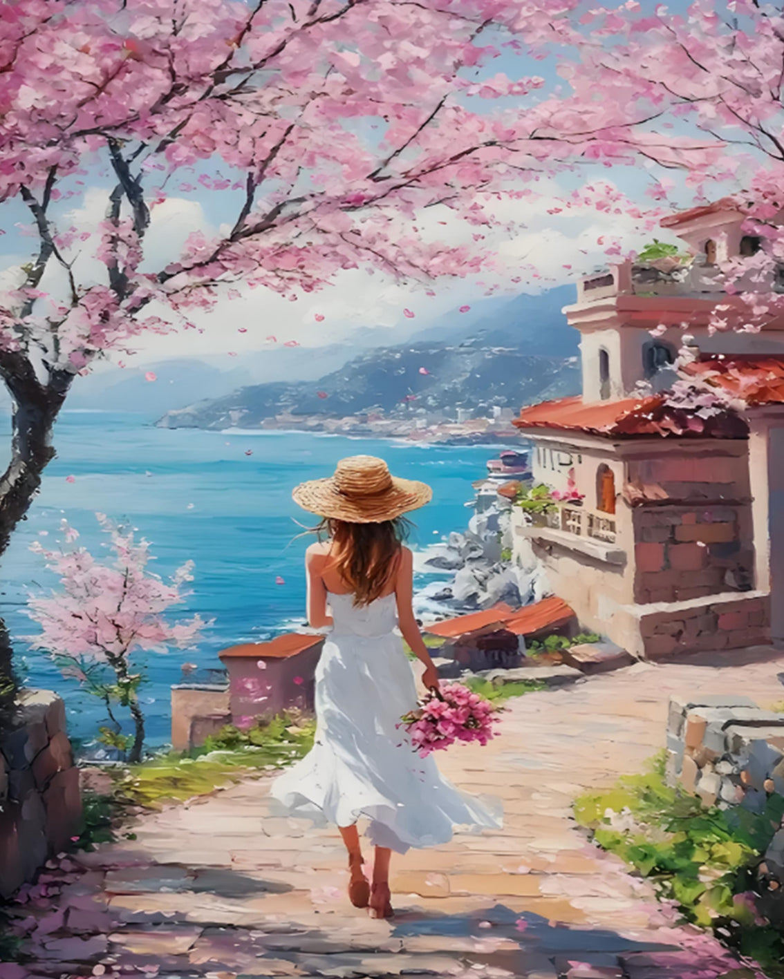 Cherry Blossom Coast Walk - 40x50 cm