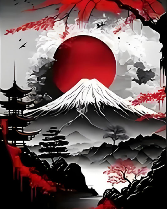 Mount Fuji Crimson Sun - 40x50 cm