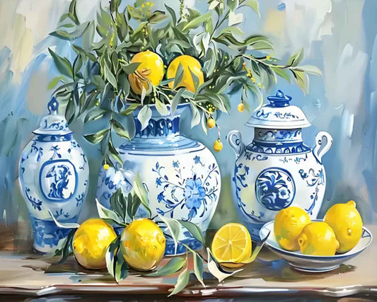 Blue Porcelain Lemons - 40x50 cm