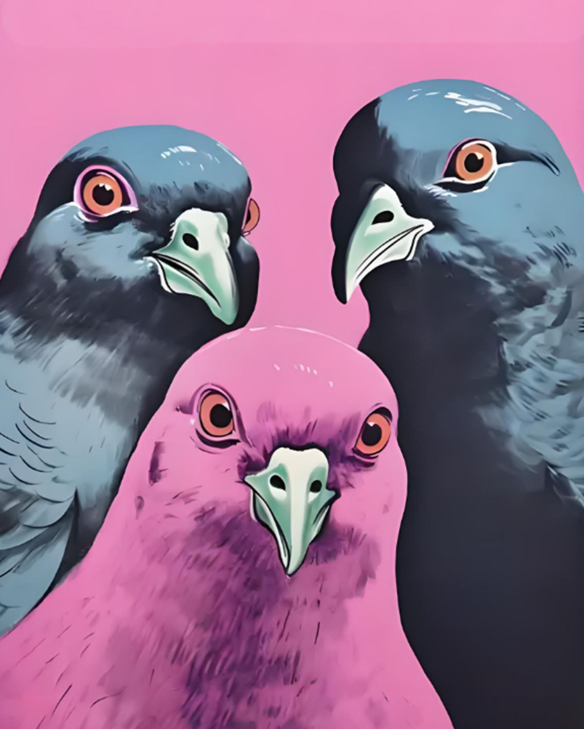 Pop Art Pigeon Trio - 40x50 cm