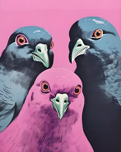 Pop Art Pigeon Trio - 40x50 cm
