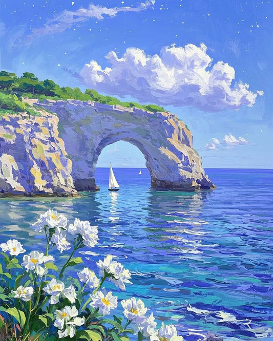 Ocean Arch with White Flowers - 40x50 cm