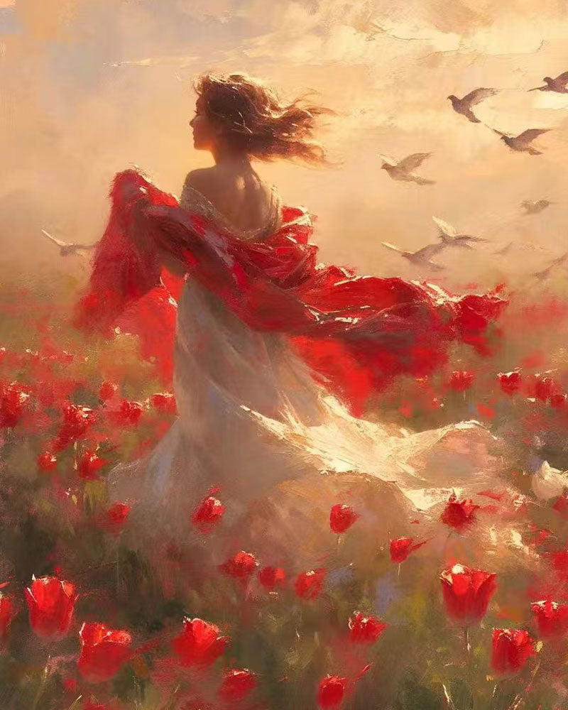 Woman in Poppy Field - 40x50 cm
