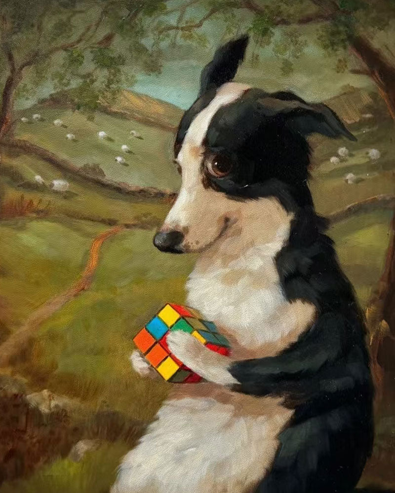 Clever Dog with Puzzle Cube - 40x50 cm