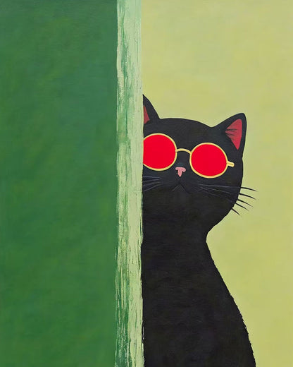 Cool Black Cat with Red Glasses - 40x50 cm