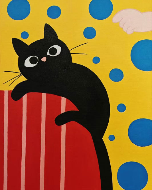 Black Cat Yellow Wall - 40x50 cm