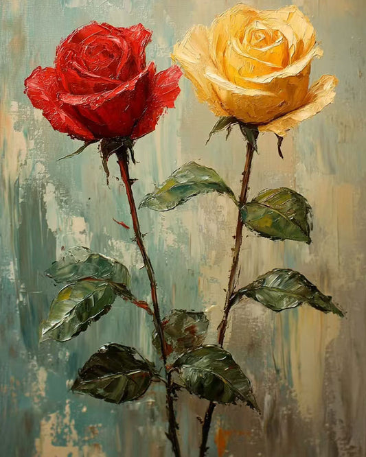 Crimson and Gold Roses - 40x50 cm