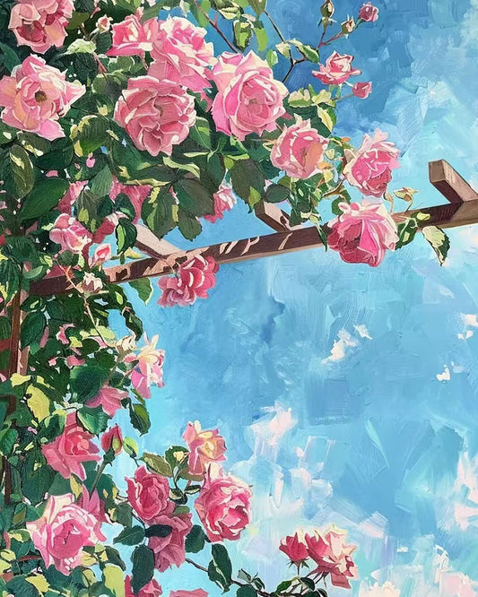 Pink Roses on Blue Sky - 40x50 cm