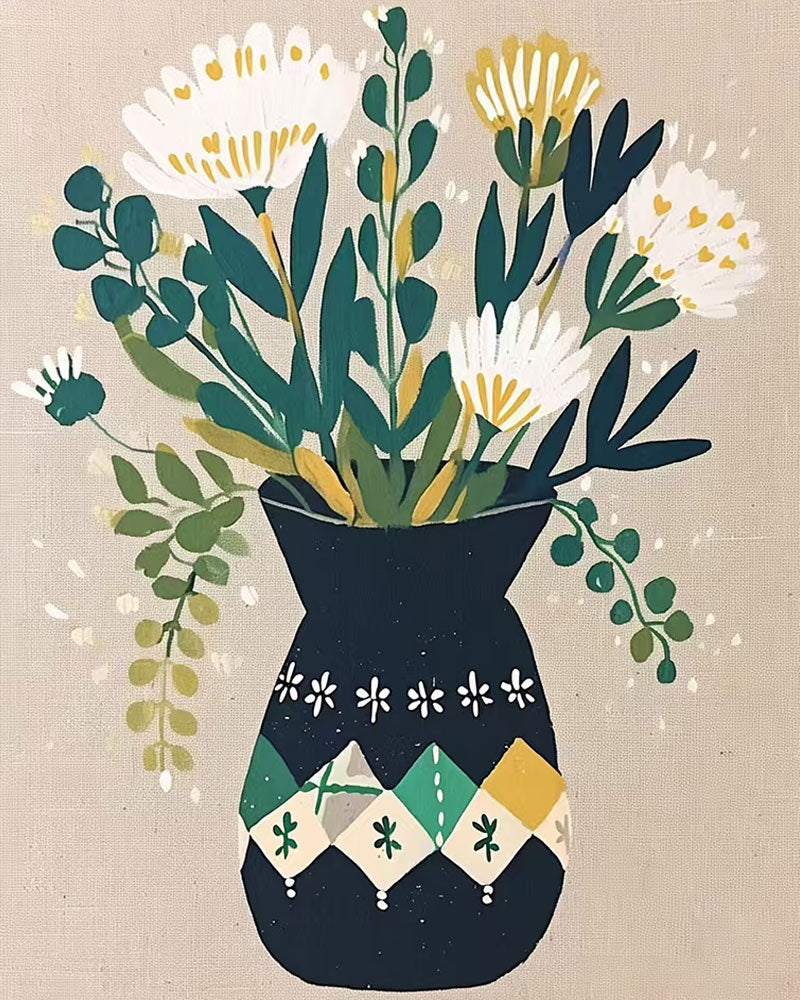 White Blossom Folk Vase - 40x50 cm