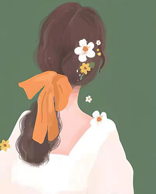 Girl with Orange Hair Bow - 40x50 cm