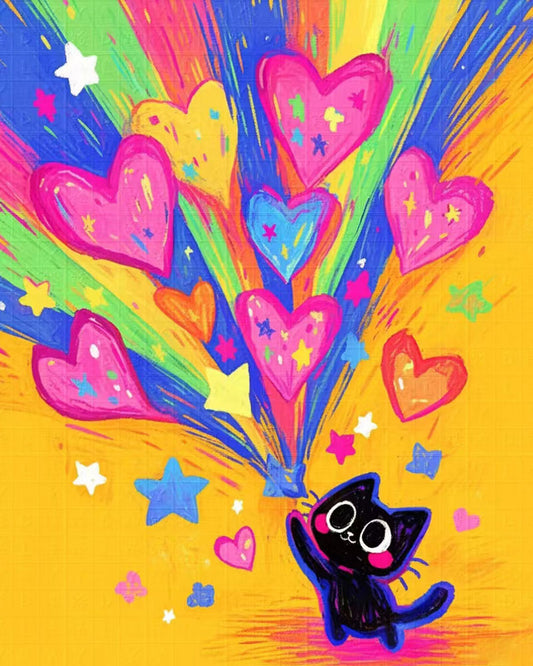 Rainbow Hearts Cat - 40x50 cm