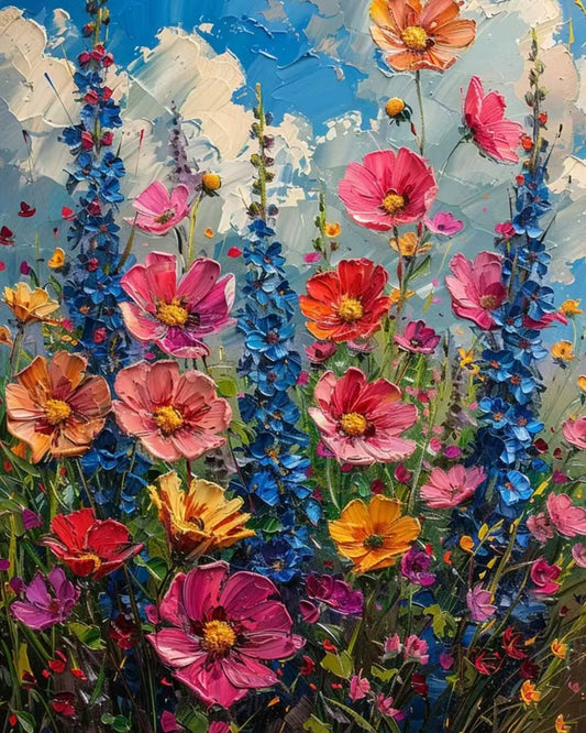 Blue and Pink Wildflowers - 40x50 cm
