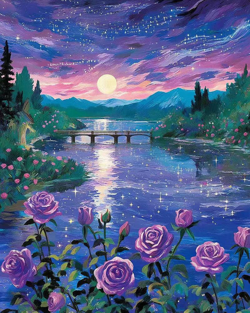 Moonlit Rose Lake - 40x50 cm