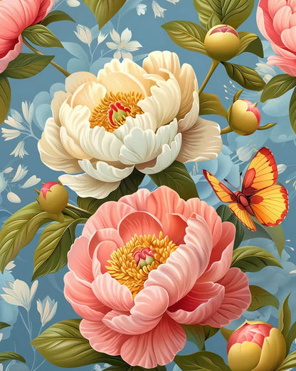 Blush Peonies and Butterfly - 40x50 cm paint by numbers kit
