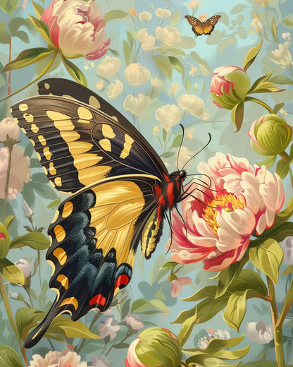 Golden Butterfly Peony - 40x50 cm paint by numbers kit