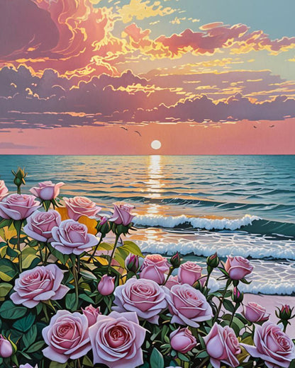 Roses by the Ocean Sunset - 40x50 cm