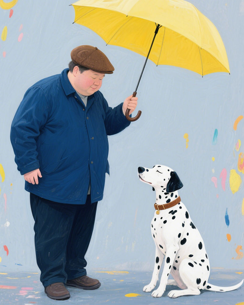 Yellow Umbrella and Dalmatian - 40x50 cm